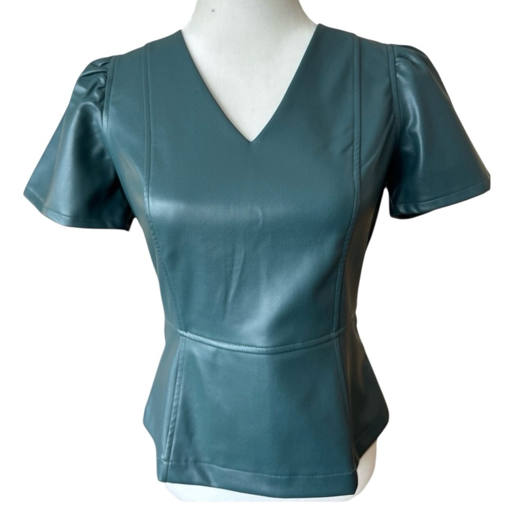 Ann Taylor Forrest Green Faux Leather Top size XSP NWTS